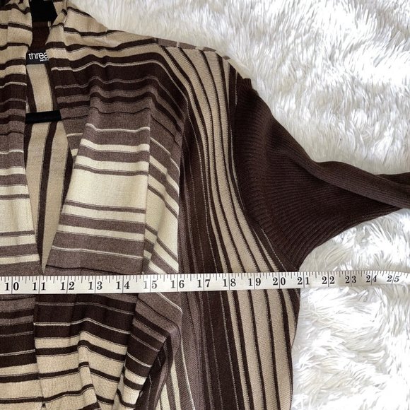 THREADS Open Drape Belted Cardigan Sweater Womens LARGE Light Knit Brown Striped - Picture 5 of 8